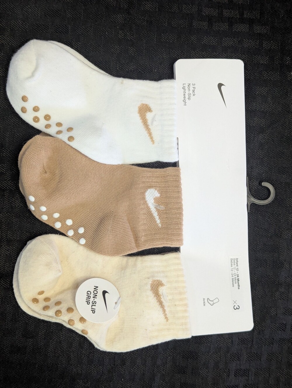 White, Tan, And Cream Nike Ankle Non-Slip Socks 3pack.